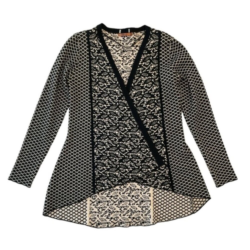 Belldini cardigan wrap sweater black ecru white soft material long sleeve small